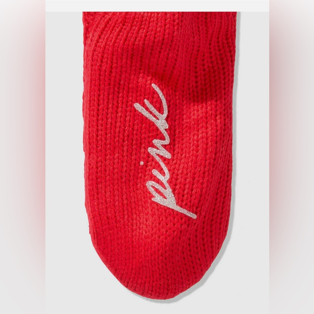 VS PINK SHERPA CABLE KNIT KNEE-HIGH POM-POM LINED SOCKS SLIPPERS - Picture 3 of 7